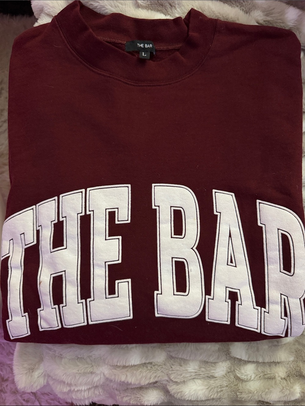 The Bar Burgundy and White Crewneck Sweatshirt with White Block Logo